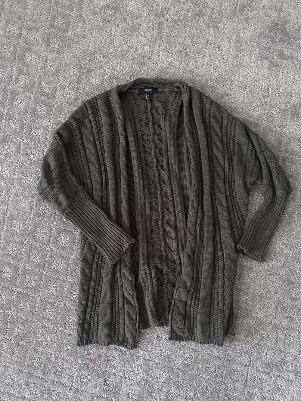 Women’s Forever 21 Olive Cable Knit Open-Front Sweater Cardigan Size S